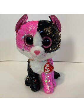 5/$35 Ty Beanie Boos Flippables Malibu Cat 10" Stuffed Plush Toy 2018 Pink Black